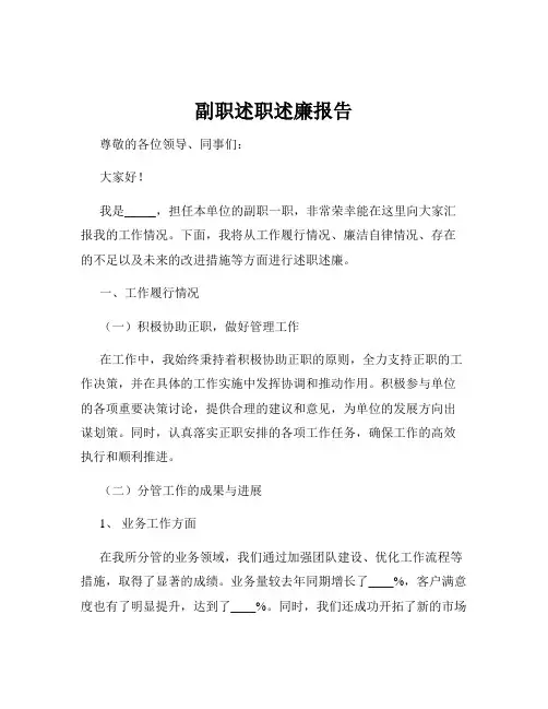 副职述职述廉报告