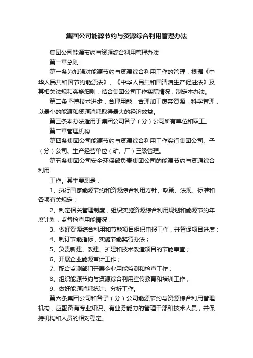集团公司能源节约与资源综合利用管理办法