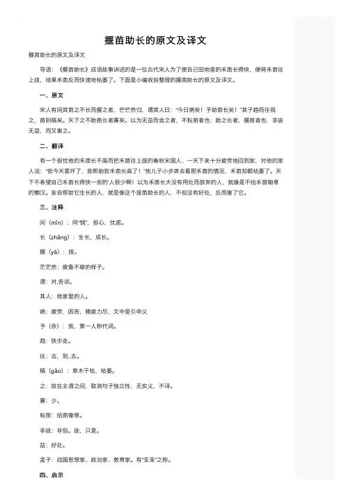 揠苗助长的原文及译文