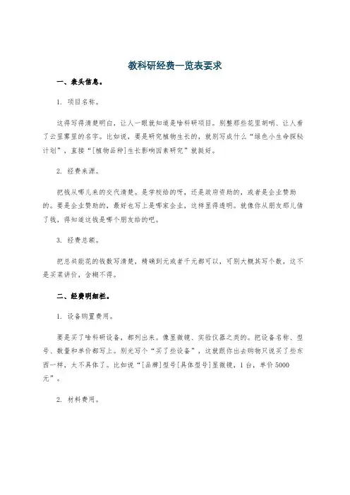 教科研经费一览表要求