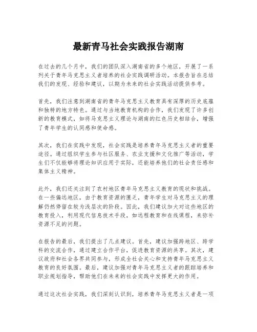 最新青马社会实践报告湖南