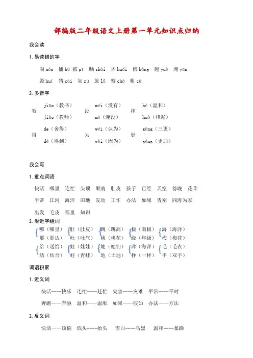 部编版二年级语文上册第1一4单元知识总结