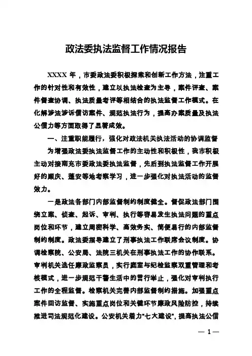 政法委执法监督工作报告