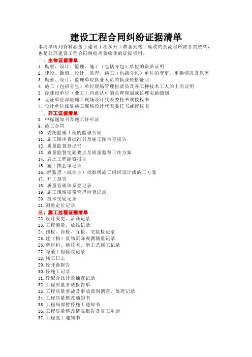 建设工程合同纠纷证据清单(179项)