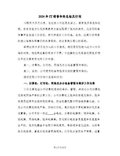 2024年IT销售年终总结及计划（4篇）