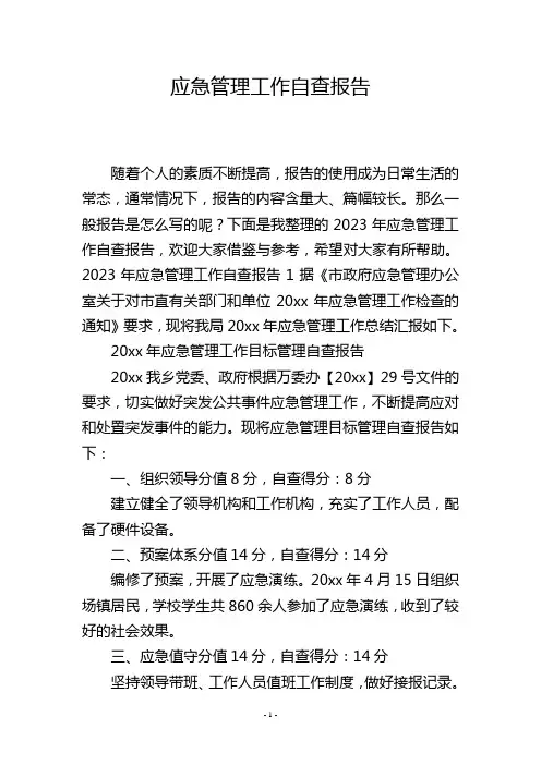 应急管理工作自查报告