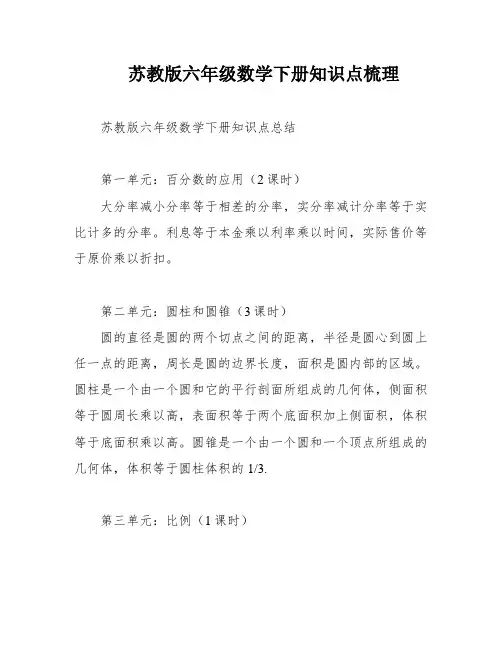 苏教版六年级数学下册知识点梳理