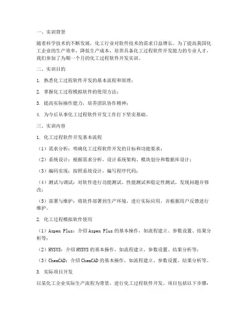化工过程软件开发实训报告