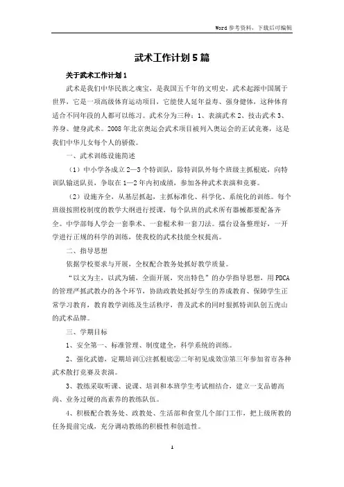 武术工作计划5篇