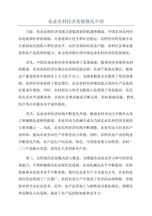 农业农村经济发展情况介绍