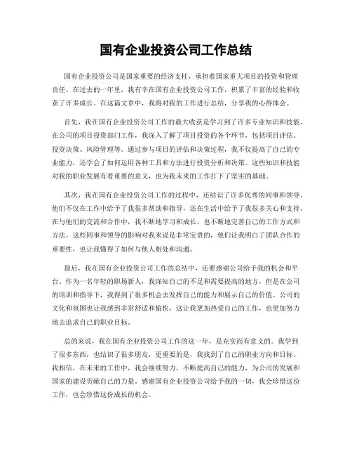 国有企业投资公司工作总结