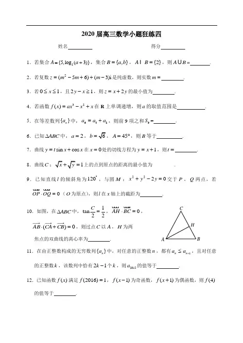 2020届高三数学小题狂练四
