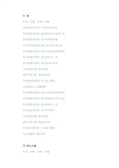 许巍 歌词