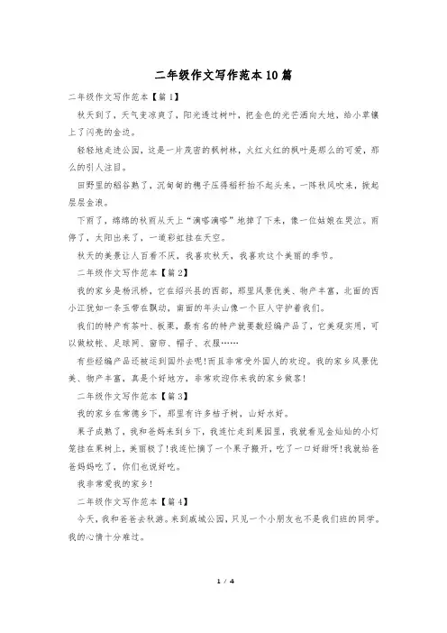 二年级作文写作范本10篇