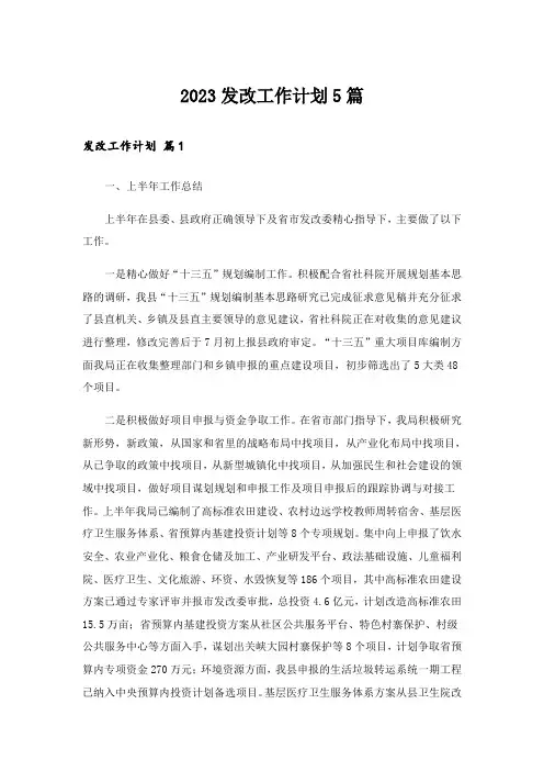 2023发改工作计划5篇