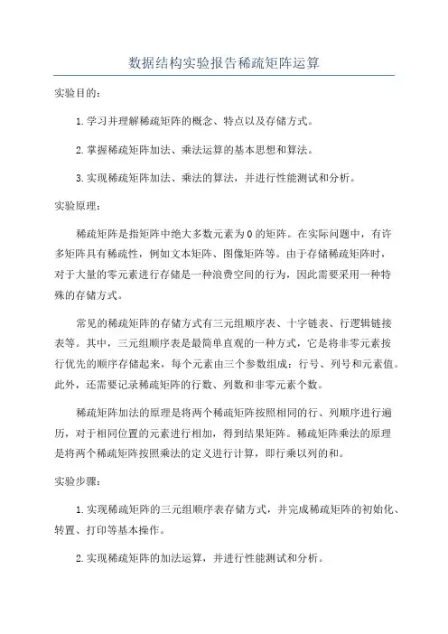 数据结构实验报告稀疏矩阵运算