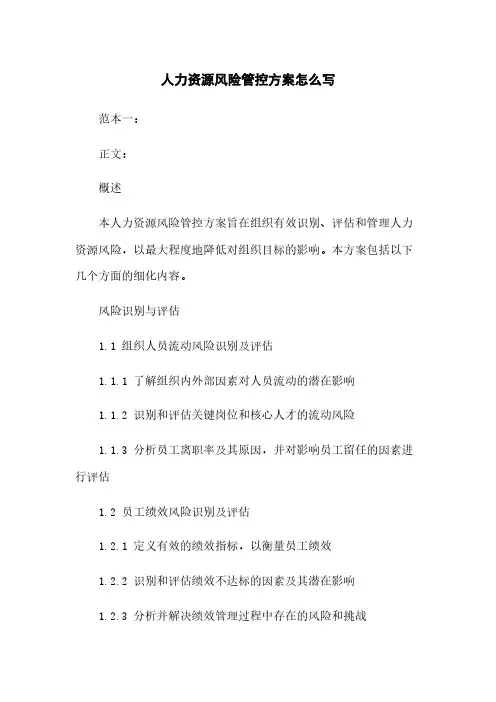 人力资源风险管控方案怎么写