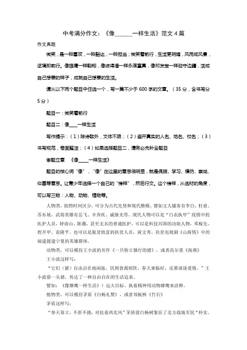 中考满分作文：《像______一样生活》范文4篇