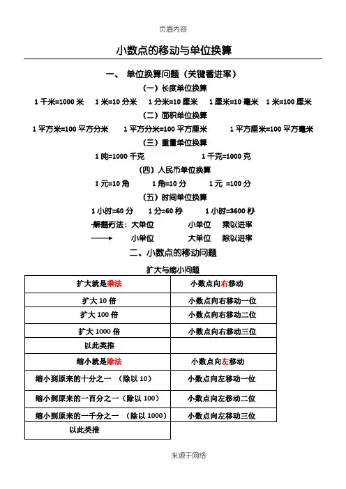 小数点的移动与单位换算详解与练习