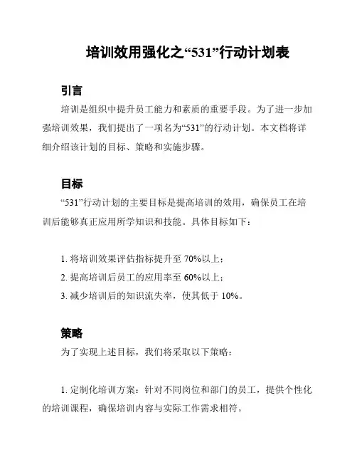 培训效用强化之“531”行动计划表