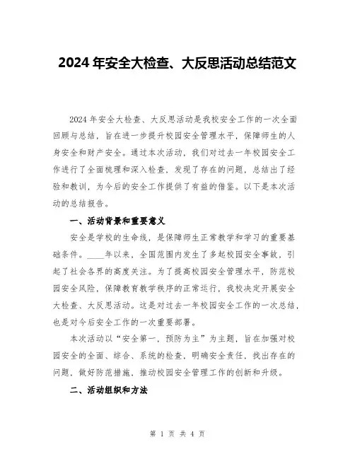 2024年安全大检查、大反思活动总结范文