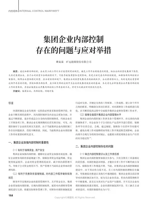 集团企业内部控制存在的问题与应对举措