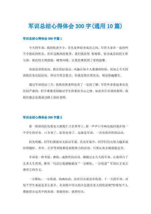 军训总结心得体会300字(通用10篇)
