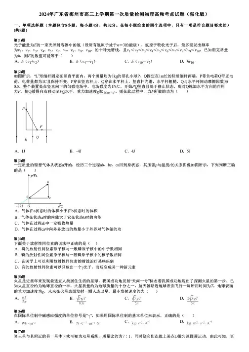 2024年广东省梅州市高三上学期第一次质量检测物理高频考点试题(强化版)