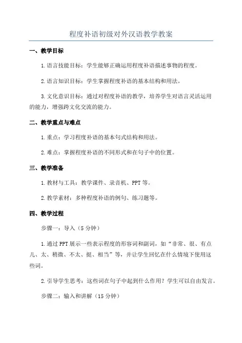 程度补语初级对外汉语教学教案