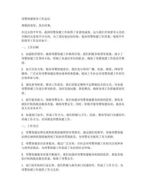 母婴保健督导工作总结