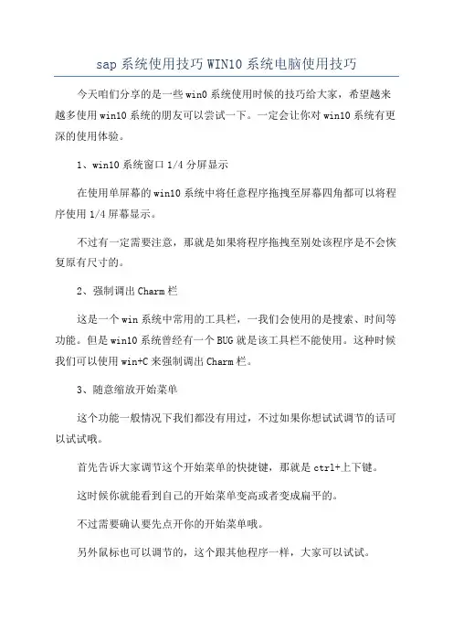sap系统使用技巧WIN10系统电脑使用技巧
