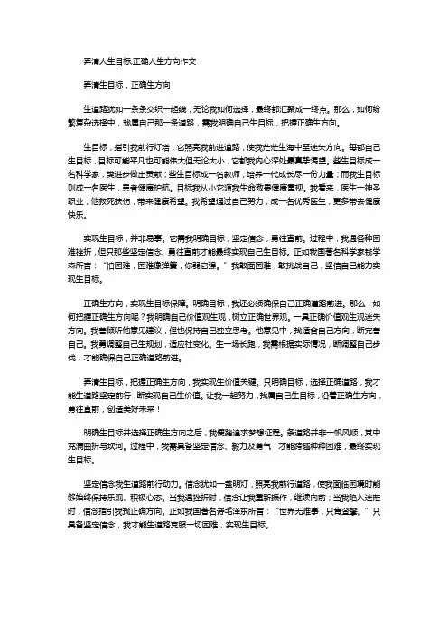 弄清人生目标,正确人生方向作文
