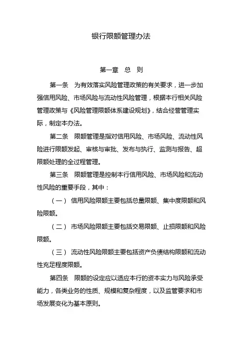 银行限额管理办法 模版
