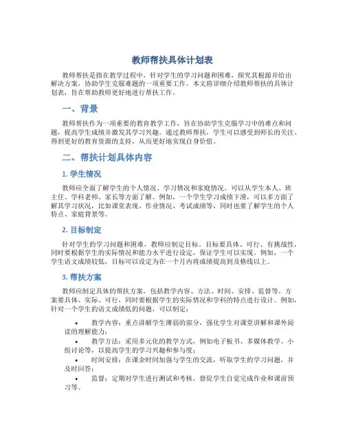 教师帮扶具体计划表