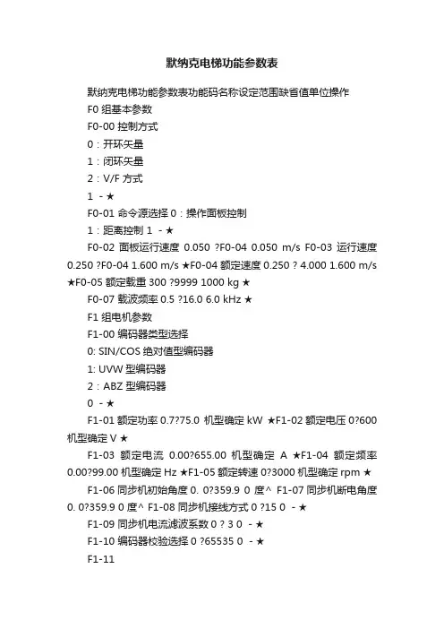 默纳克电梯功能参数表