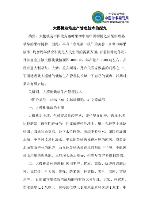 大樱桃栽培生产管理技术的探究