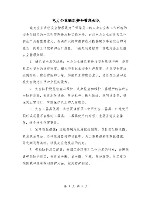 电力企业班组安全管理知识（三篇）