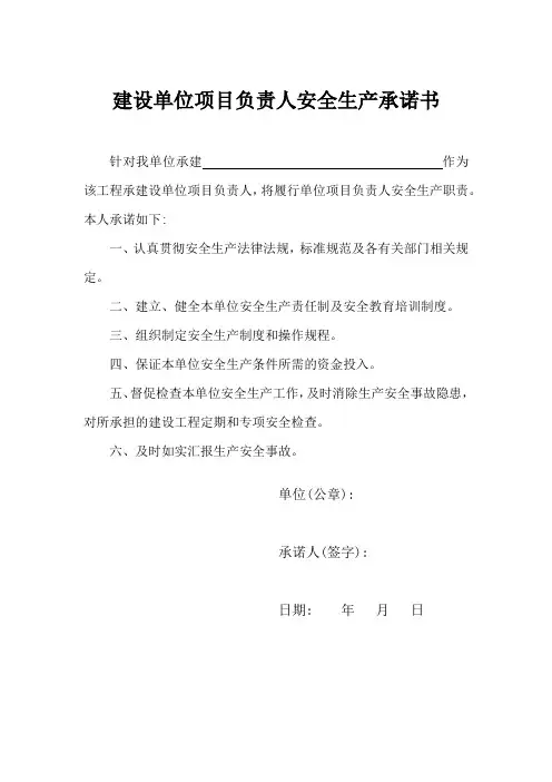 建设单位项目负责人安全生产承诺书