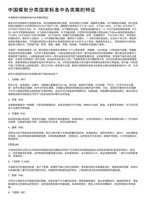 中国煤炭分类国家标准中各类煤的特征