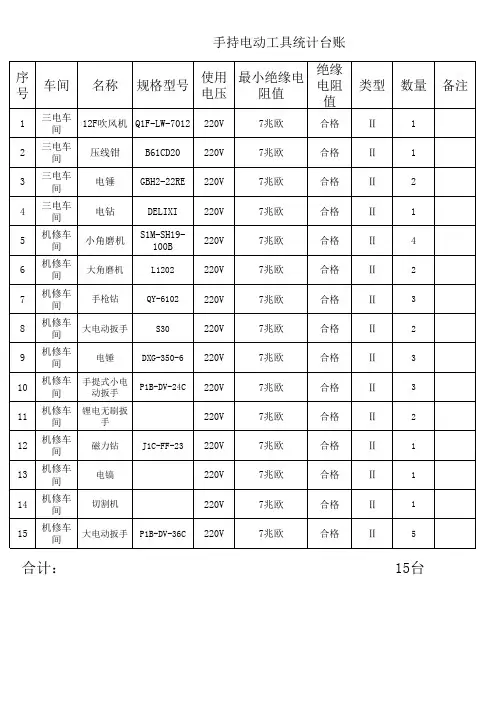 22.手持电动工具统计台账(15台)