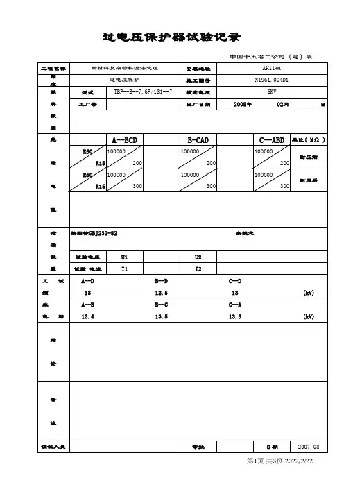 过电压保护器试验记录