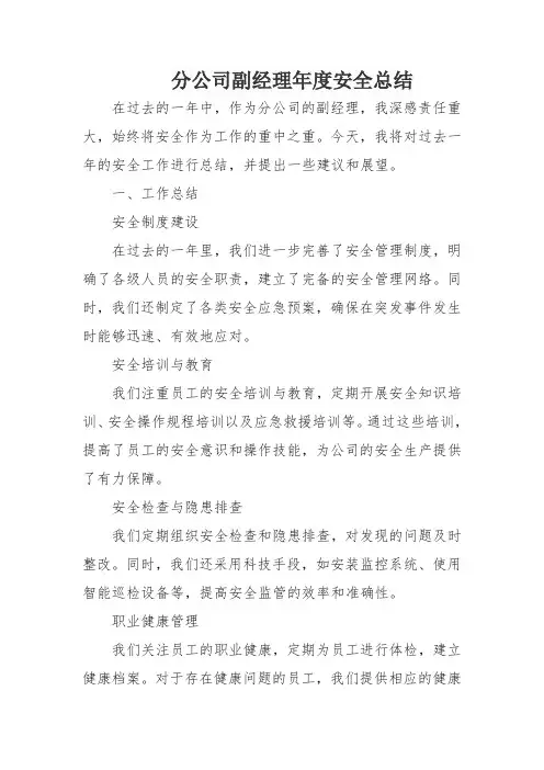 分公司副经理年度安全总结
