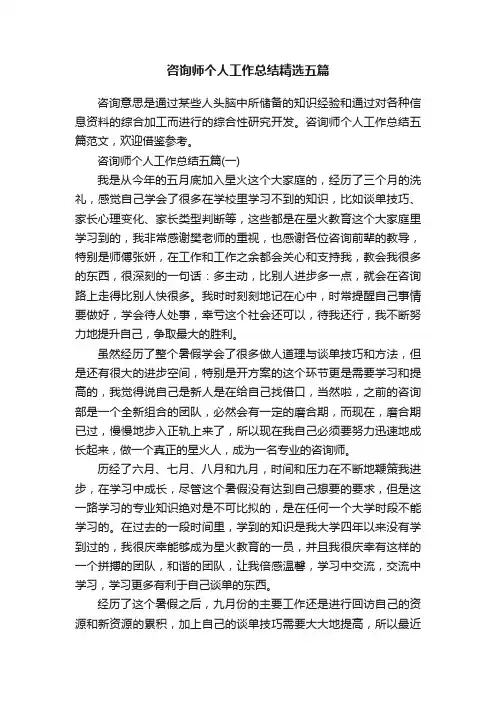 咨询师个人工作总结精选五篇