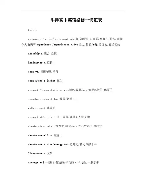 苏教版高一英语必修一单词