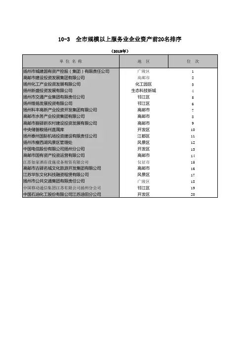 扬州统计年鉴2020：10-3 全市规模以上服务业企业资产前20名排序