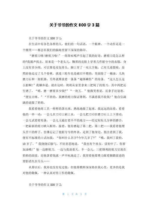 关于爷爷的作文800字3篇