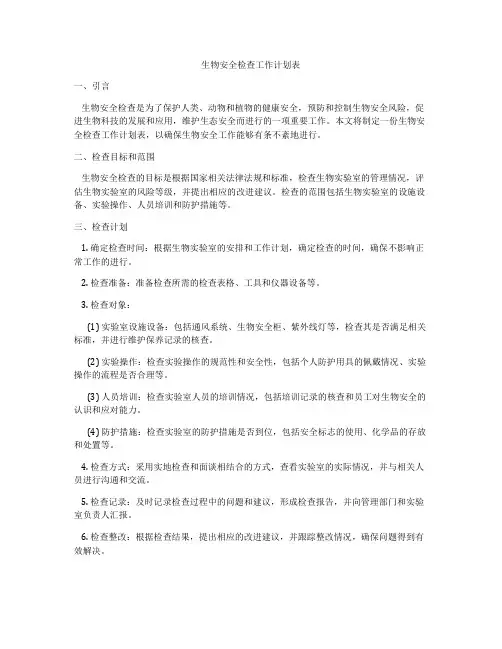 生物安全检查工作计划表