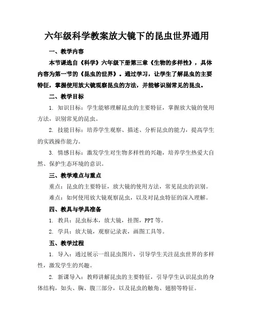 六年级科学教案放大镜下的昆虫世界通用