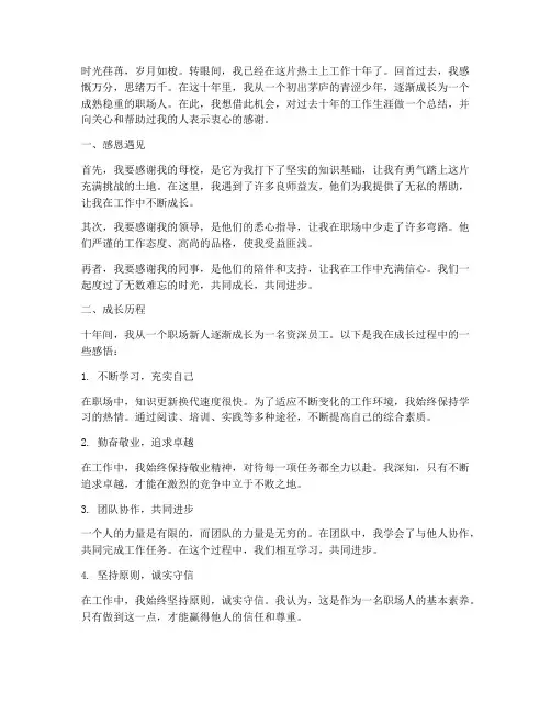工作十年感言精选