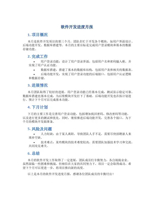 软件开发进度月报